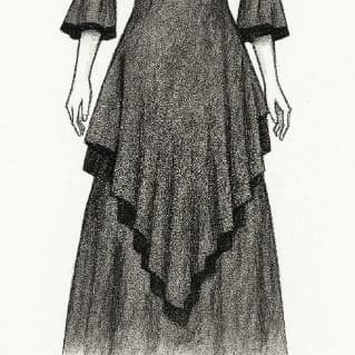 V型ヘムフリルロングブラウスツーピース裾